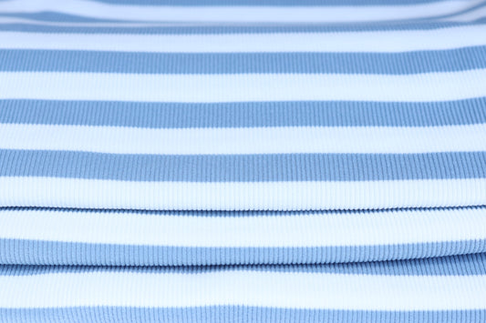 (Rib Fleece) Stripes Denim & White