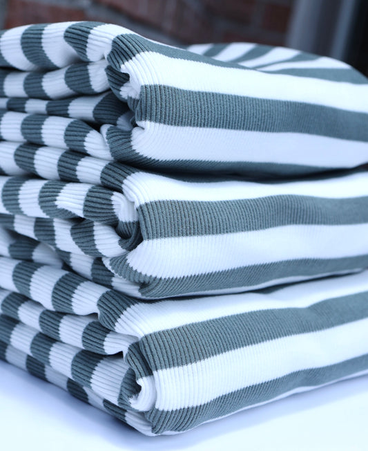 (Rib Fleece) Stripes Green & White