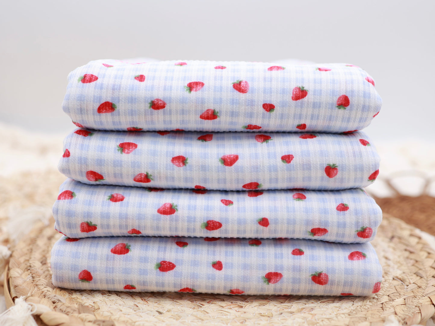 (Rib) Strawberry On Blue Gingham
