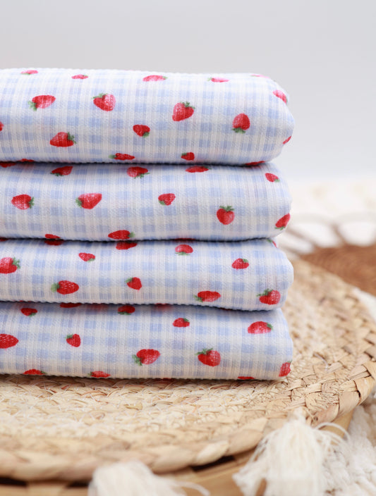 (Rib) Strawberry On Blue Gingham