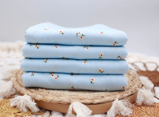 (Wide Rib) Sweet Floral On Blue Pointelle