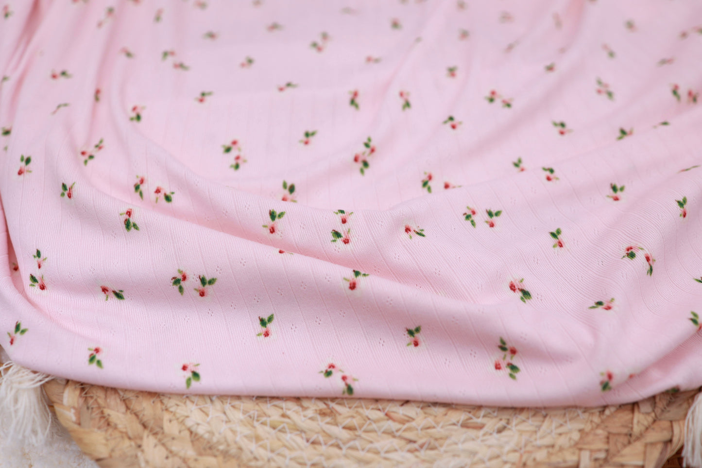 (Wide Rib) Sweet Floral On Pink Pointelle