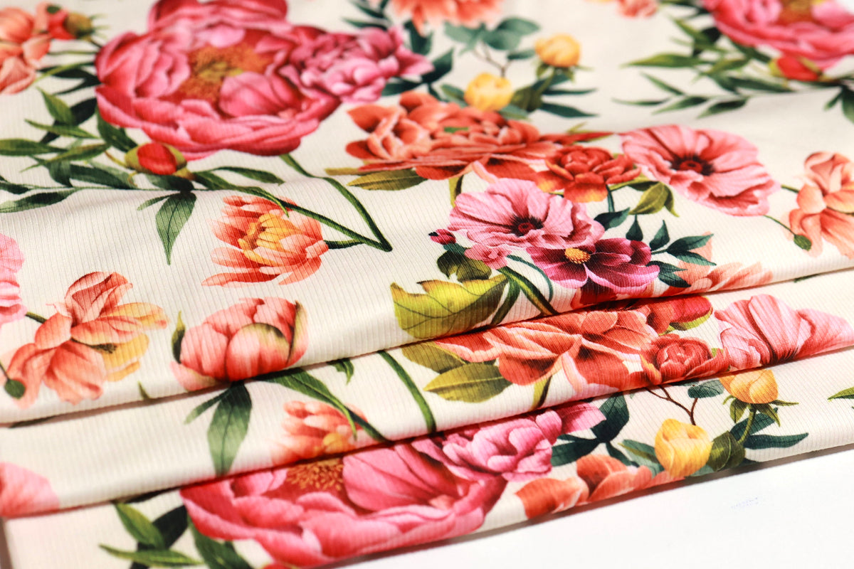 (Rib) Coral Floral On Cream