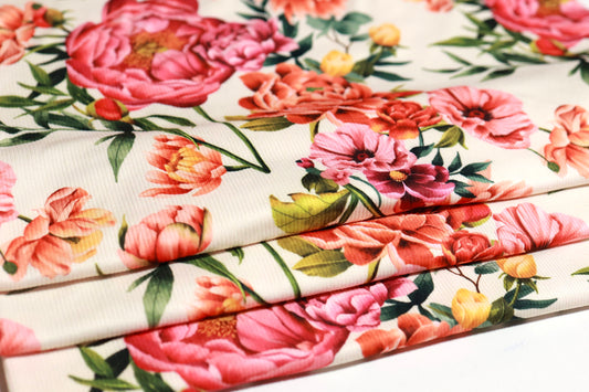 (Rib) Coral Floral On Cream