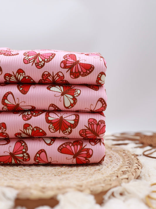 (Rib) Forest Butterflies On Pink