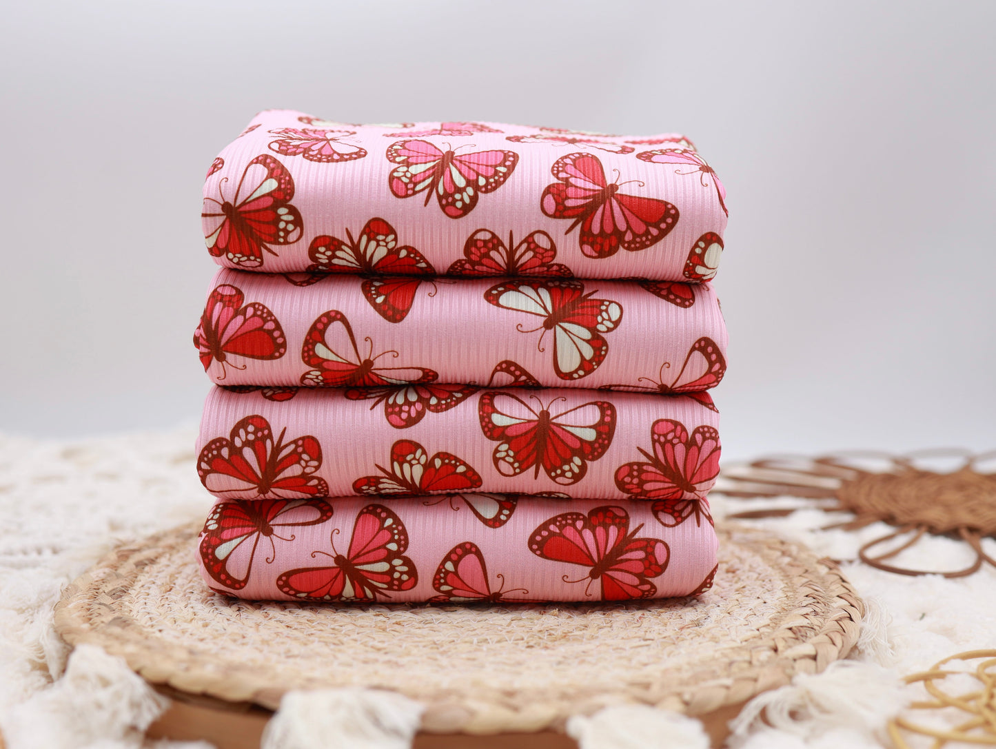 (Rib) Forest Butterflies On Pink