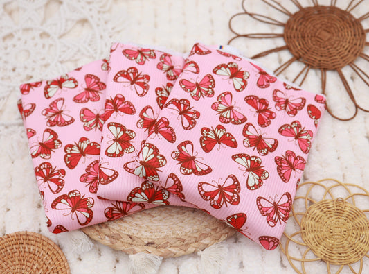 (Rib) Forest Butterflies On Pink