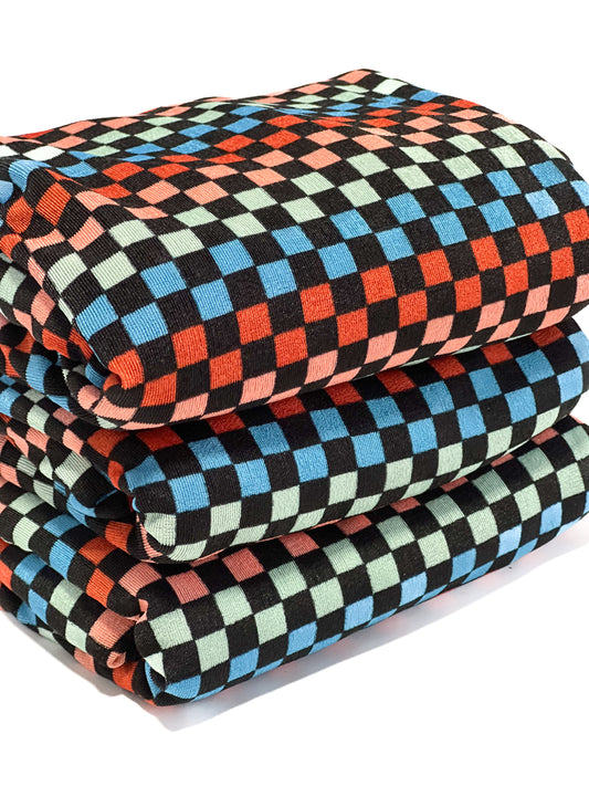 (Slinky Rib) Multi Color Checkered Black