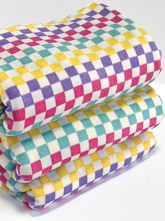 (Slinky Rib) Multi Color Checkered White