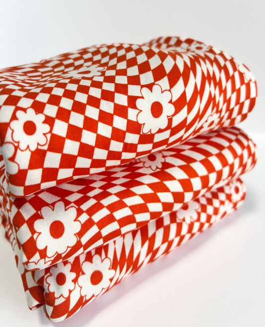 (DBP) Retro Checkered W/ Flower Orange
