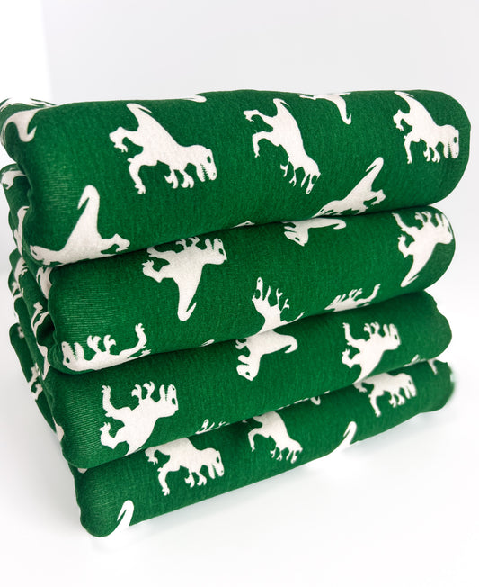 Cotton Jersey Dinosaurs Green & White