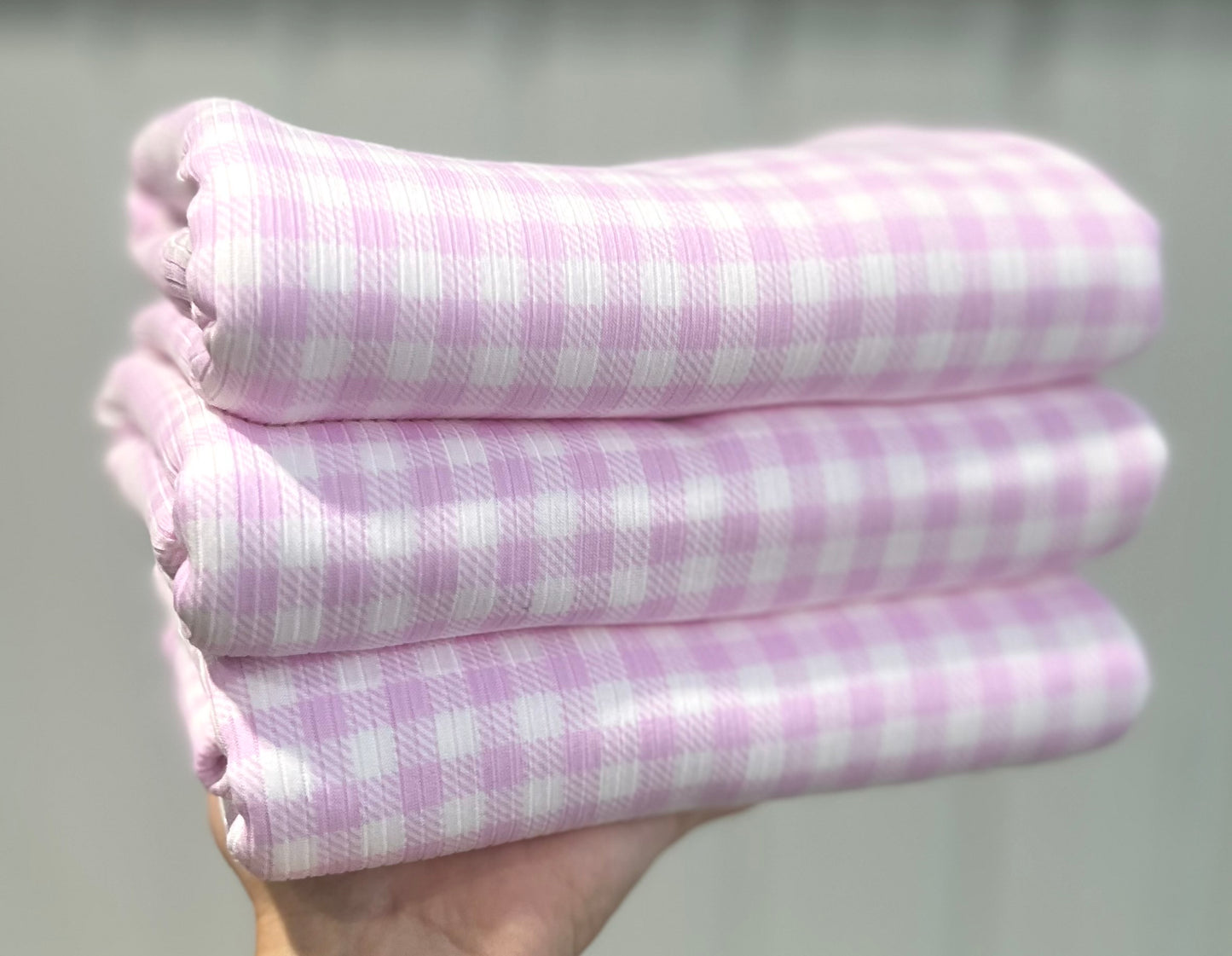 (Rib) Gingham Plaid Lt. Pink