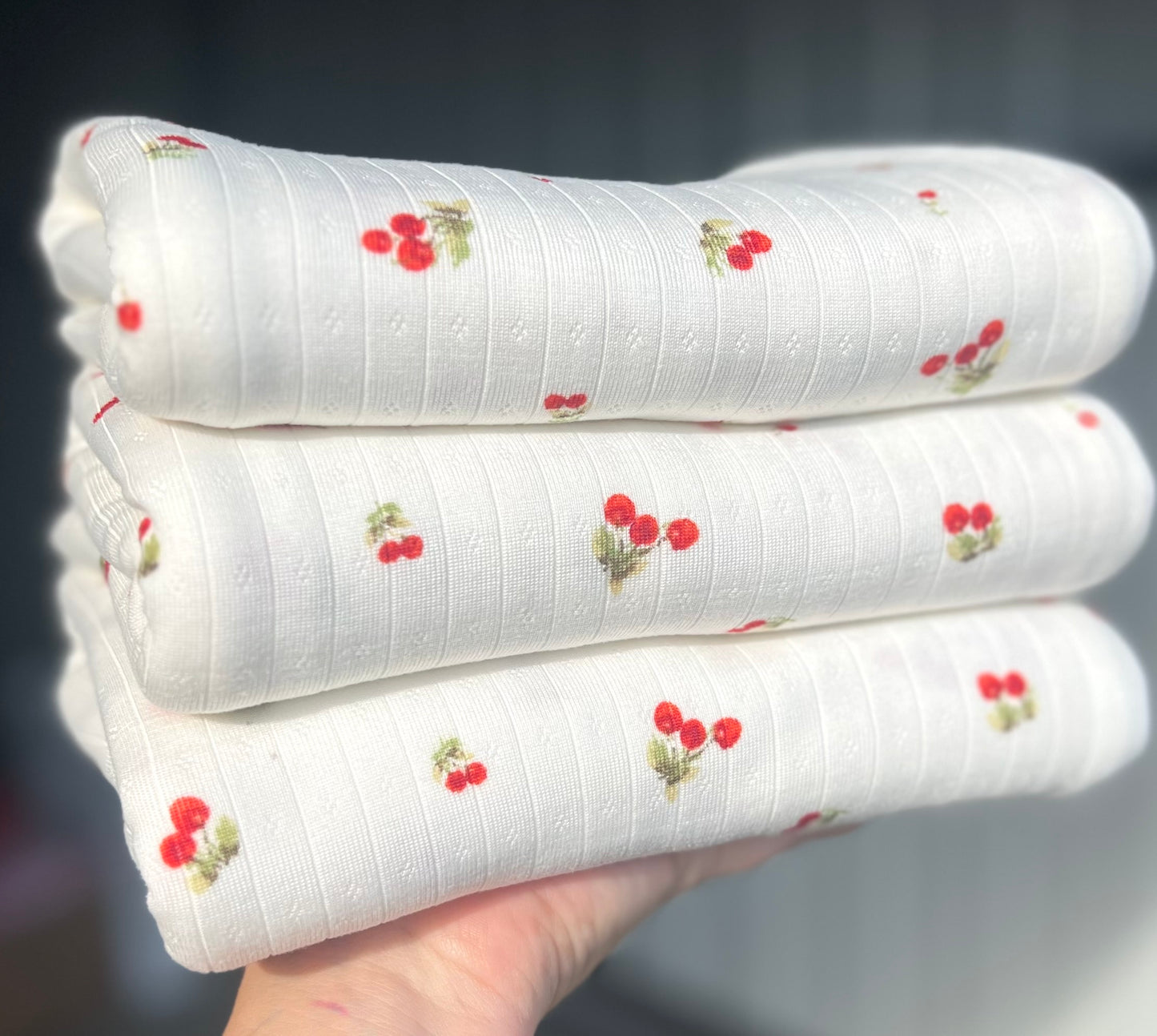 (Wide Rib) Cherries on White Pointelle