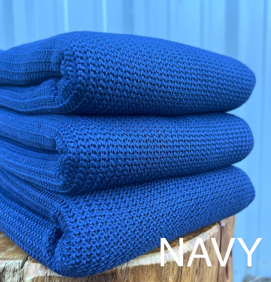Cable Sweater Knit Solid Navy