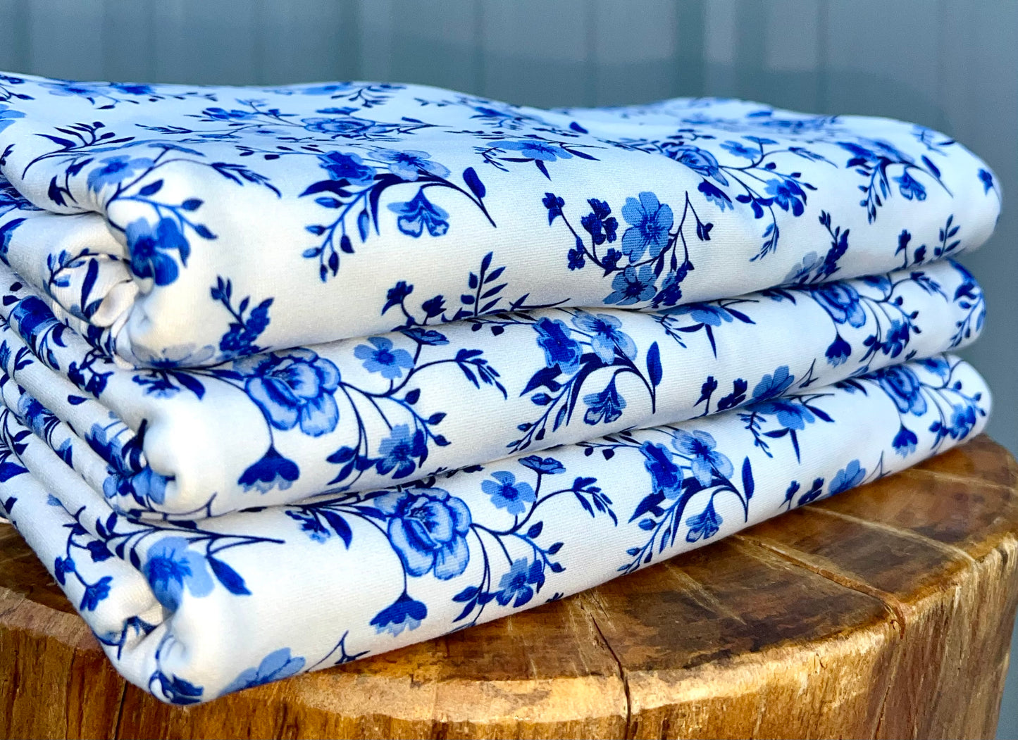 (DBP) Blue Porcelain Floral On Ivory